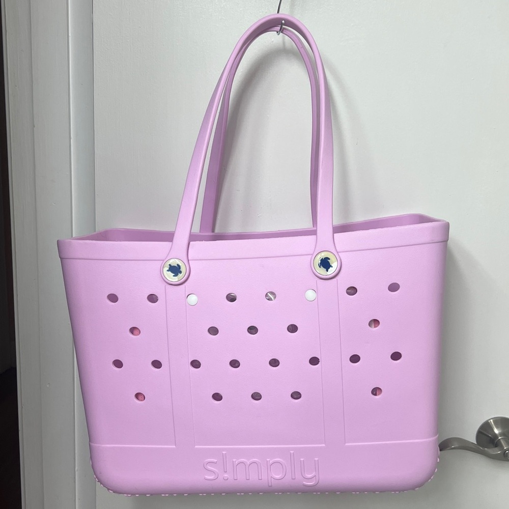 SIMPLY SOUTHERN SOLID ALLIUM PINK BEACH WATERPROOF WASHABLE LARGE TOTE BAG, NWT - Picture 3 of 13